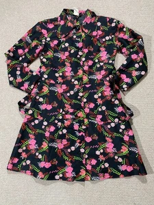 Vintage 70s Dress Womens Size 10 UK Black Pink Floral Print 1970s Beagle Collar - Picture 1 of 13