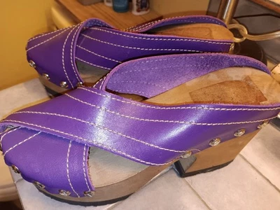 90's LONDON Underground  Purple Stud Clog Platforms Sz 7 Vintage - Image 1 of 4