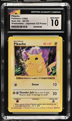 Pikachu Pokémon 1999 Base Set 58 Shadowless Japonés CD Promo CGC Gema Como Nuevo 10 Foto 1 de 2