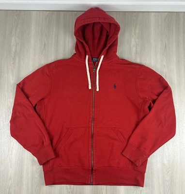 Polo Ralph Lauren Red Full Zip Waffle Knit Hoodie Sweatshirt Mens Medium - Image 1 of 4