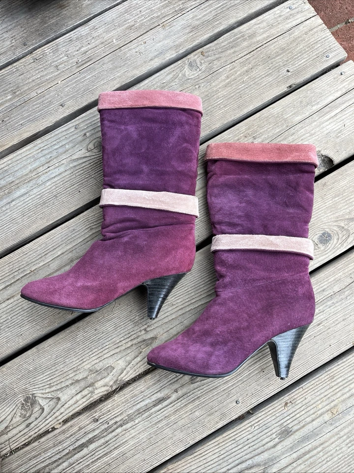 ВИНТАЖНЫЙ сливы фиолетовый кожаные ботинки Sz 6 - Изображение 1 из 4