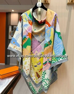 2025 Sallys 70% Cashmere & 30% Silk Animals Print Double Face Scarf Shawl 53" - Image 1 of 4