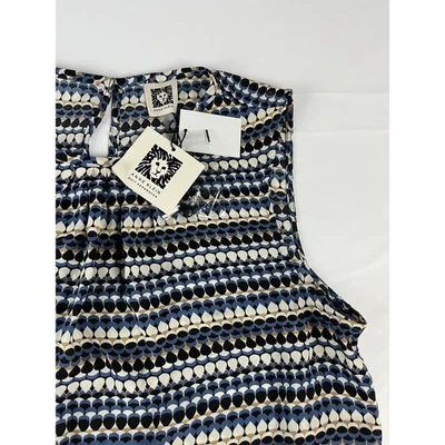 Blusa Top Anne Klein Para Mujer Sin Mangas Estampado Geométrico Talla M Foto 1 de 4