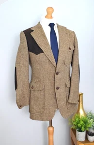 AQUASCUTUM Barleycorn Tweed + Leather Hunting Jacket Size 38R/48R Medium Norfolk - Picture 1 of 18