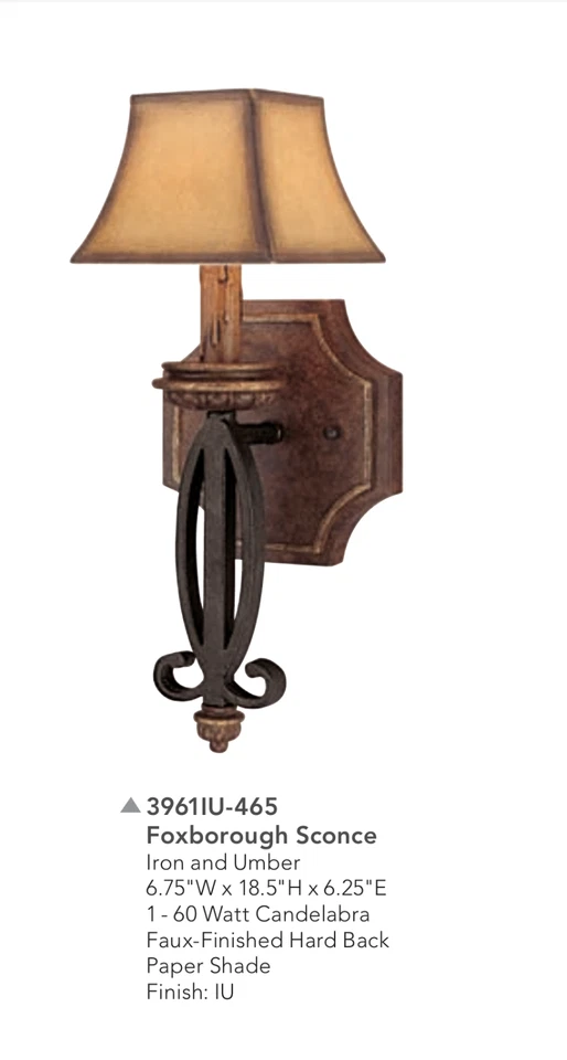Foxborough 壁灯熨斗和琥珀资本照明 3961IU-465 壁灯 全新 n 盒 — 第 1/1 张图片