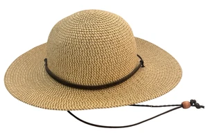 Sun Hat for Women Tan Solar Escape Adjustable Inside Brim Wide Rim Leather Tie - Picture 1 of 9
