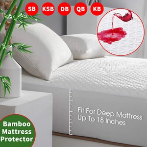 Cooling Bamboo Mattress Protector Waterproof Fitted Cover SB/KSB/DB/QB/KB - Picture 1 of 13