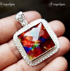 Sterling Silver Pendant Gift For 68 Ct Ammolite Multi Fire Gemstone - Picture 1 of 5