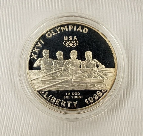 1996 P $1 Atlanta Olympics Rowing Commemorative Silver Dollar - PF - STOCK Cover