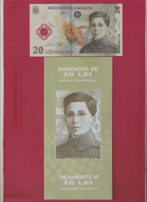 ROMANIA 20 lei 2021 UNC ROMANIAN POLYMER banknote ECATERINA TEODOROIU + FOLDER - Image 1 of 3