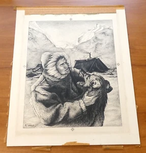 1950's Original Alaskan Art by Ray Sorosz Eskimo with A Wolf 11.25x14.5 - Picture 1 of 3
