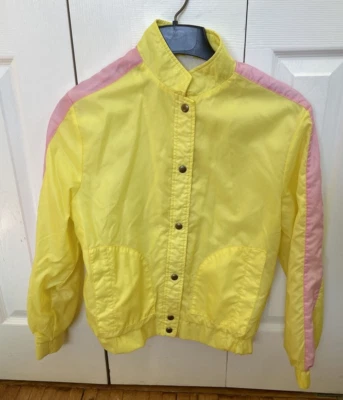 Винтажная куртка на кнопке желтая с розовой полосой на рукаве ретро ветровка 70-х - Изображение 1 из 4