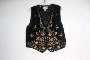 Gilet vintage TanTrums taglia L ricamato floreale nero cotone capriccioso anni 90 grung - Foto 1 di 6