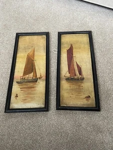 Antique Original Oil On Board Dutch Barge Paintings - Picture 1 of 4