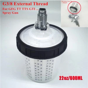 Per Adattatore Pistola a Spruzzo Argento G3/8 Connettore Filettato Esterno +600ML Tazza Vernice - Foto 1 di 12