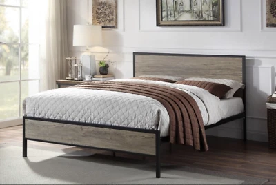 GIOMANI DESIGNS New Modern Metal Oak Bed Frame 4FT6 Double 5FT Kingsize With Mattress Options