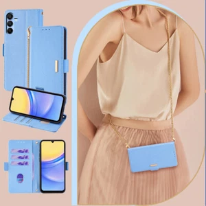 Fr Samsung Galaxy A16 A26 A36 A56 A73 Leather Crossbody Chain Zipper Wallet Case - Picture 1 of 61