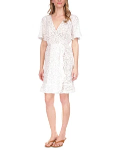 Michael Kors Women's Petite Lace Faux-Wrap Mini Dress (White, Petite Small) - Picture 1 of 3