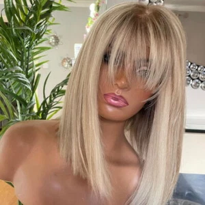 Ombre Blonde Hair with Bangs Straight Synthetic Hair for Women US - Picture 1 of 7