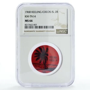 Keeling Cocos Is. 2 rupees Palm Tree Sea Beach KM-Tn14 Red MS66 NGC coin 1968 - Picture 1 of 2