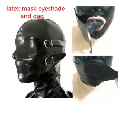 Full Cover Latex Hood with Eyeshade and Gag Back Zipper Handmade Rubber Mask - Image 1 of 4