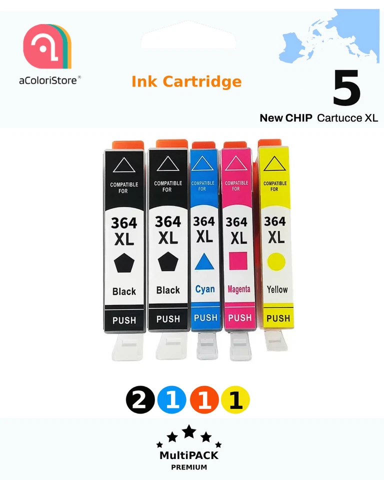 ACOLORISTORE 5 CARTUCCE COMPATIBILI NERO FOTOGRAFICO NON- OEM PER HP 364XL