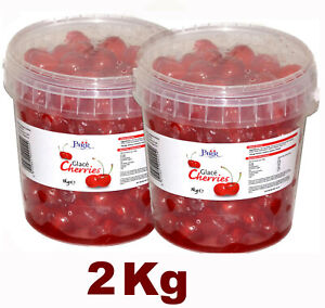  2 x 1Kg Parr Glace Cherries Whole Dried Fruit Cherries - Sealed Tubs