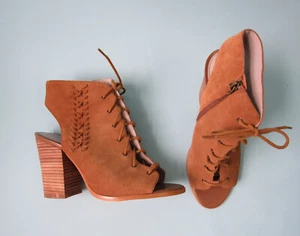Größe: 10 HINGE Schnür-Bootie Kunstleder Peeptoe Sandale hoher Absatz Damen - Bild 1 von 12