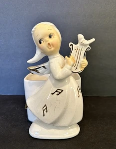 Ange de Noël avec vase harpe peint main vintage - Photo 1/7