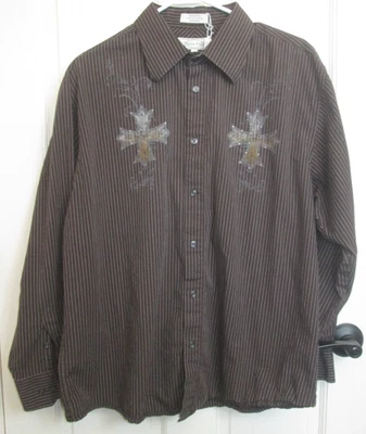 Eighty Eight Brown Striped Button Down Shirt Mens Size XL Chest 48 Graphic 35736 - Image 1 of 4