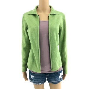 Moda SMALL VINTAGE 90's Green Lambswool Blend Full Zip Knit Cardigan Sweater - Picture 1 of 5