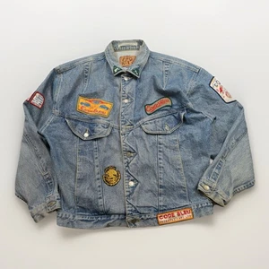 Giacca vintage Code Bleu uomo taglia L/XL blu denim jeans patchwork bomber camionista - Foto 1 di 22