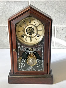 ANTIQUE WM. GILBERT ROSEWOOD MANTLE/SHELF CLOCK WITH ALARM FOR REPAIR - Picture 1 of 11