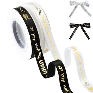 2 Rolls 3/8 Inch Graduation Ribbon Class of 2025, Black and Black Congrats Gr... - Picture 1 of 8