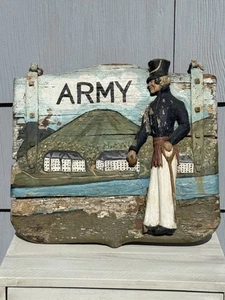 Antikes geschnitztes Holz Reklame Handelsschild Militärbedarf handbemalt AAFA - Bild 1 von 20