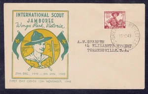 Australian Stamps.1st Day Cover.International Scout Jamboree.Wonga Park.1949. - Bild 1 von 1