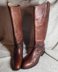 FRYE Women's Lindsay Plate Knee-High Boot Dark Brown Distressed Leather Sz 10 B - Picture 1 of 19