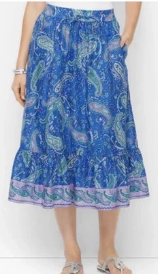 NWT Talbots Women’s Size 1XP Blue Paisley Cotton Knee Length Flare Skirt - Image 1 of 4