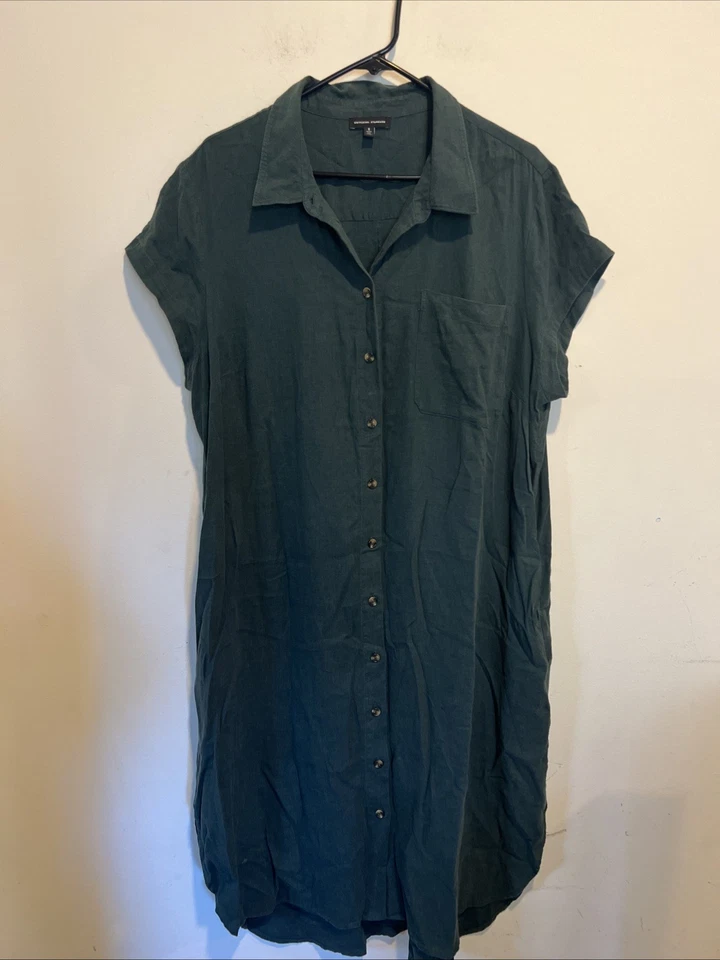  Universal Standard Dune Linen-Blend Shirtdress in a dark green Size Small - Image 1 of 2