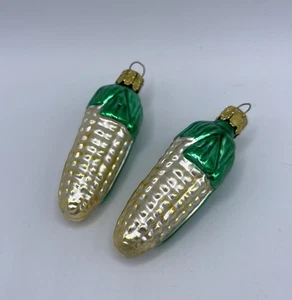 Two Small Christborn Glass Corn on the Cobb Christmas Ornaments Holiday 3.25”L - Picture 1 of 8