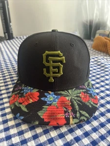 SF Giants Hat Cap Mens Black Snapback Floral Olive Green Logo New Era - Picture 1 of 7