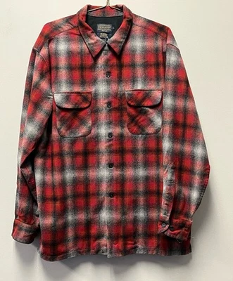 Pendleton Original Board Virgin Wool Red Black Gray Ombre Plaid Shirt—XL - Image 1 of 4