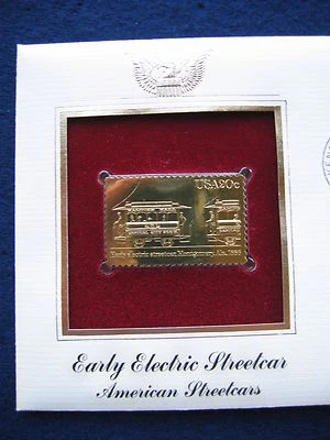 1983 Early Electric American Streetcar Gold GOLDEN FDC Replica Cover STAMP - Image 1 of 3