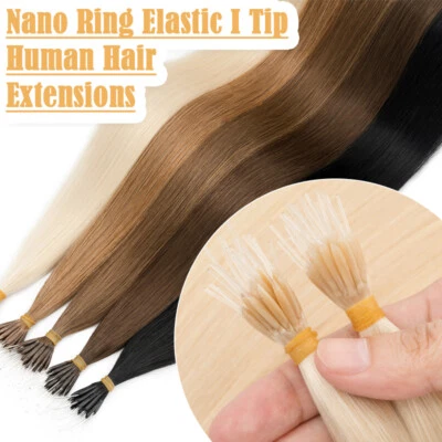 Nano Ring Elastic Line I Tip 100% Remy Human Hair Extensions Thick Double Drawn - Image 1 of 4