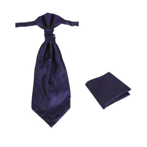 Slate Blue Black Paisley Long Working Pre-tied Ascot Hanky Epoint C.B.AQ.S.013 - Picture 1 of 3