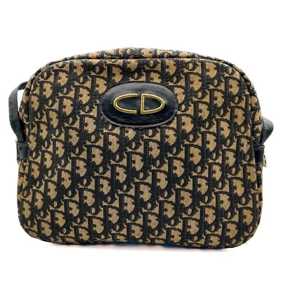 Auténtico bolso de hombro vintage Christian Dior Trotter de lona de cuero marrón azul marino Foto 1 de 4