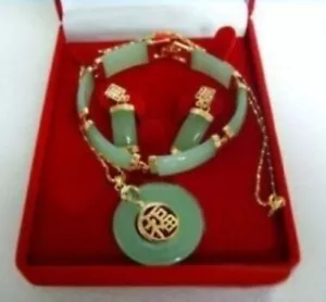 Juegos de pendientes de pulsera colgantes de jade de la suerte real - Imagen 1 de 4