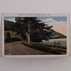 Vintage Greetings from Russellville, Indiana Souvenir Post Card c.1922 Buy Now! - Picture 1 of 2