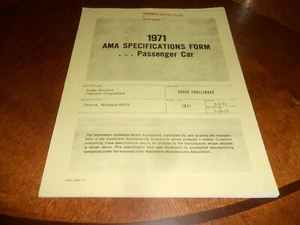 1971 DODGE CHALLENGER AMA SPECS / 34 Page SPECIFICATIONS MANUAL / '71 BROCHURE - Foto 1 di 3