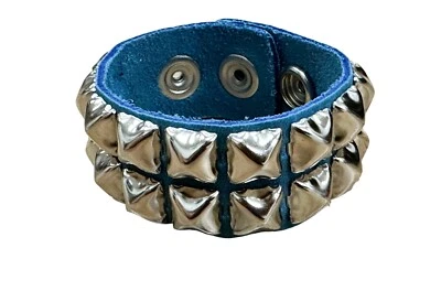 Pulsera de Cuero Azul Hombres Mujeres Moda Puño Tachonado Pulsera Punk Gótico Rave Foto 1 de 4